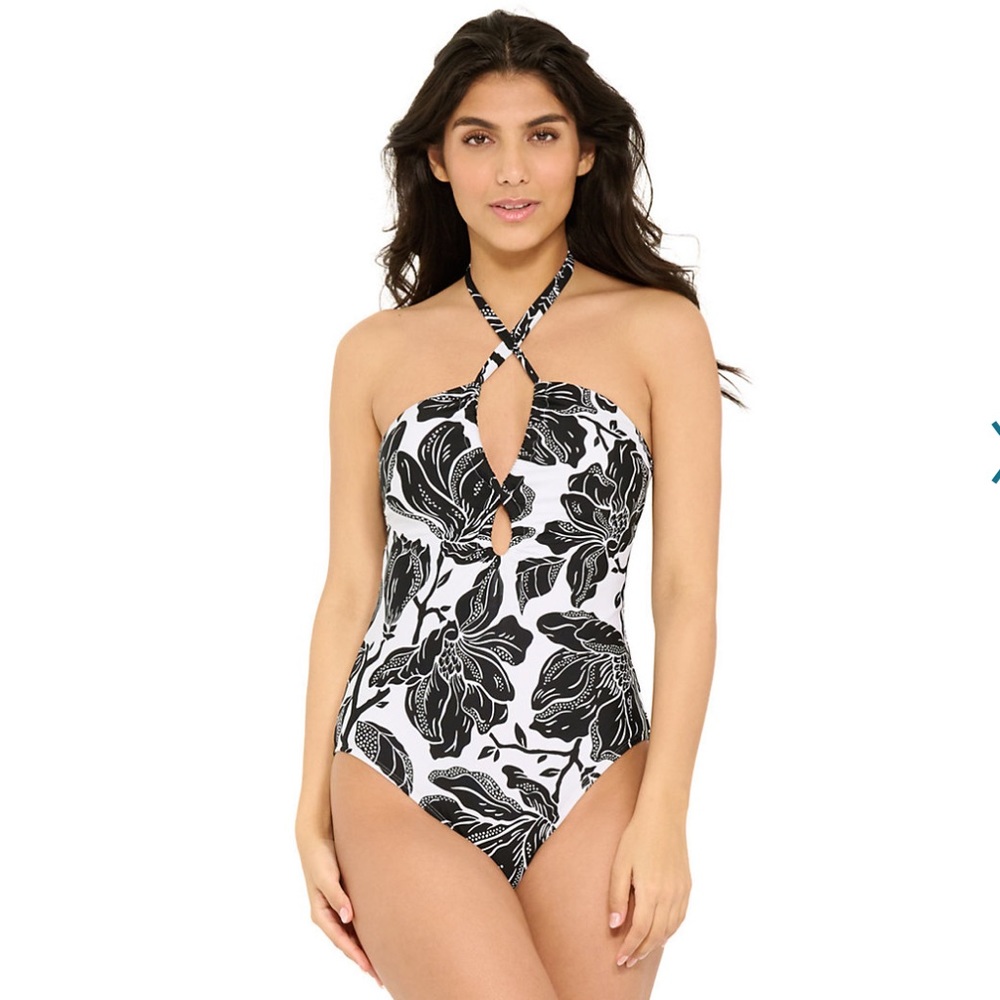 Freshwater Keyhole Halter One-Piece Swimsuit in Flora Soul Size Large